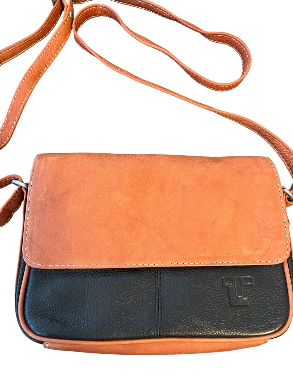 NWOT Vera Pelle Two-Tone Leather Crossbody Bag